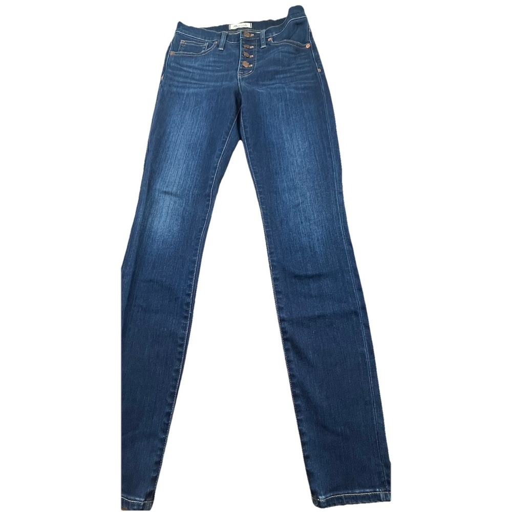 Madewell 9" Mid-Rise Skinny Wom Jeans Dark Wash Button Fly Size 26T Casual - Picture 2 of 16